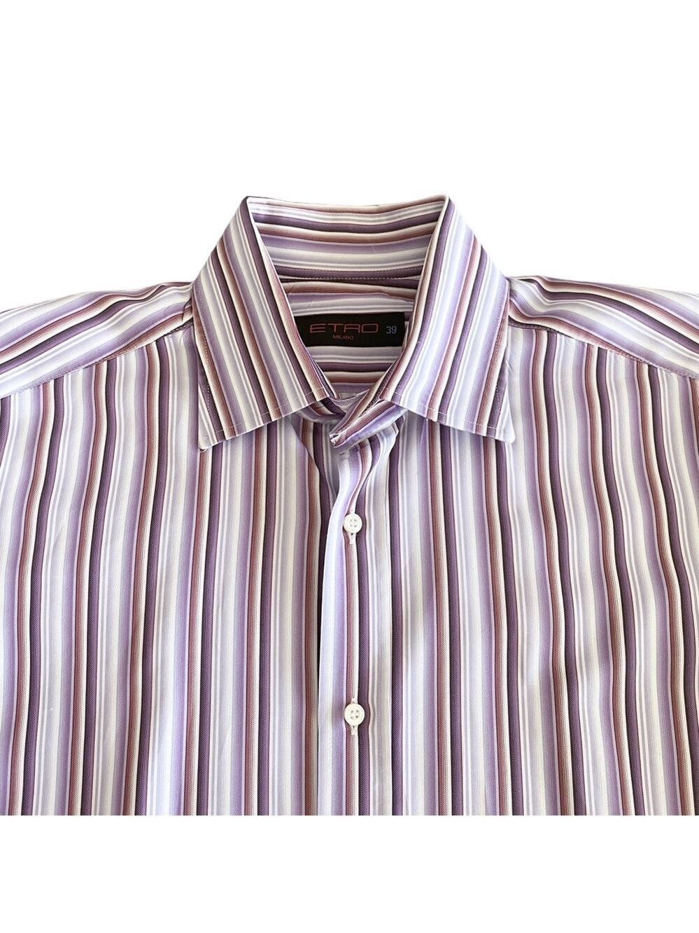 Etro Milano Men's Dress Shirt Size 39 Purple Stripes Button Down Italy Made